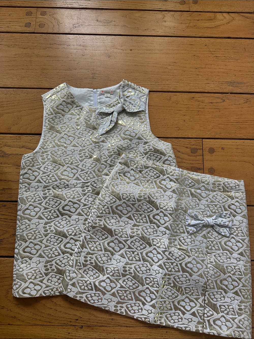 Crewcuts Gold & White Brocade Two-Piece Top and Skirt Set